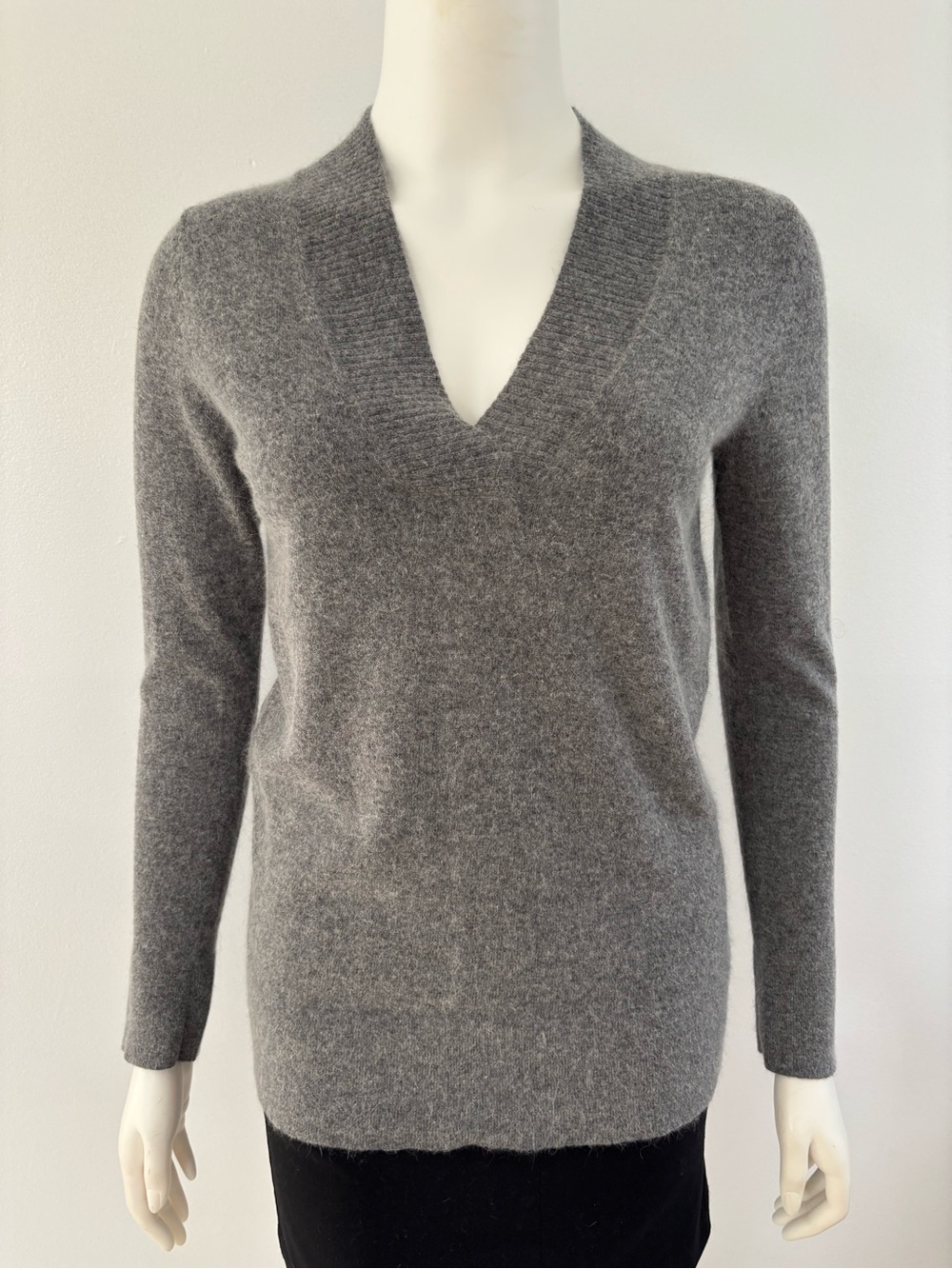 Sarah Spencer Soft Grey V-Neck Angora-Blend Sweater
